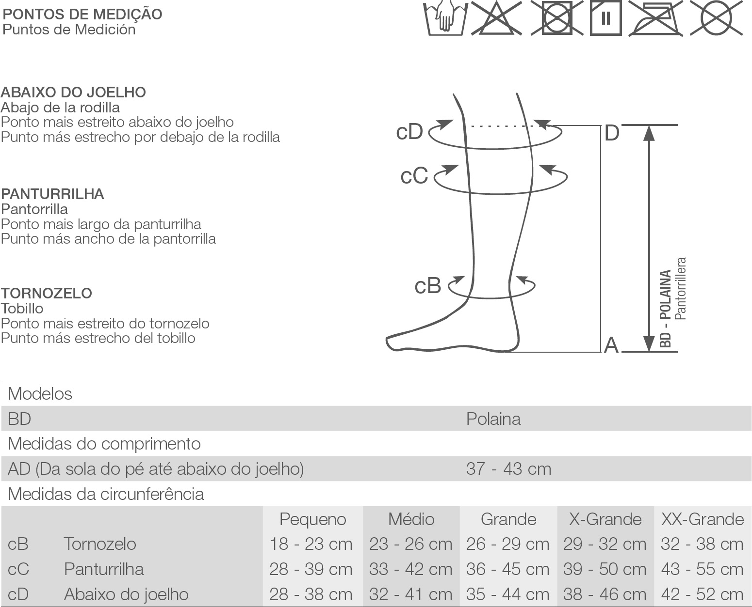 Tabela de medidas Venosan SportActive · Unissex